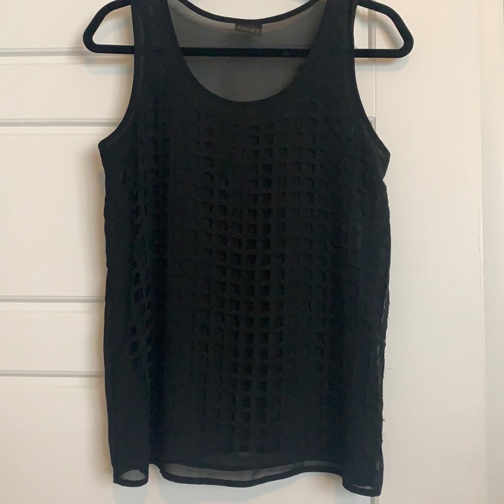 Black tank with boxed texture front.
